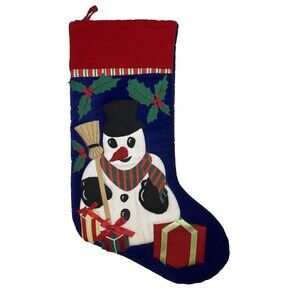 PRIMA CREATIONS RED BLUE VELVET Snowman CHRISTMAS STOCKING Vintage